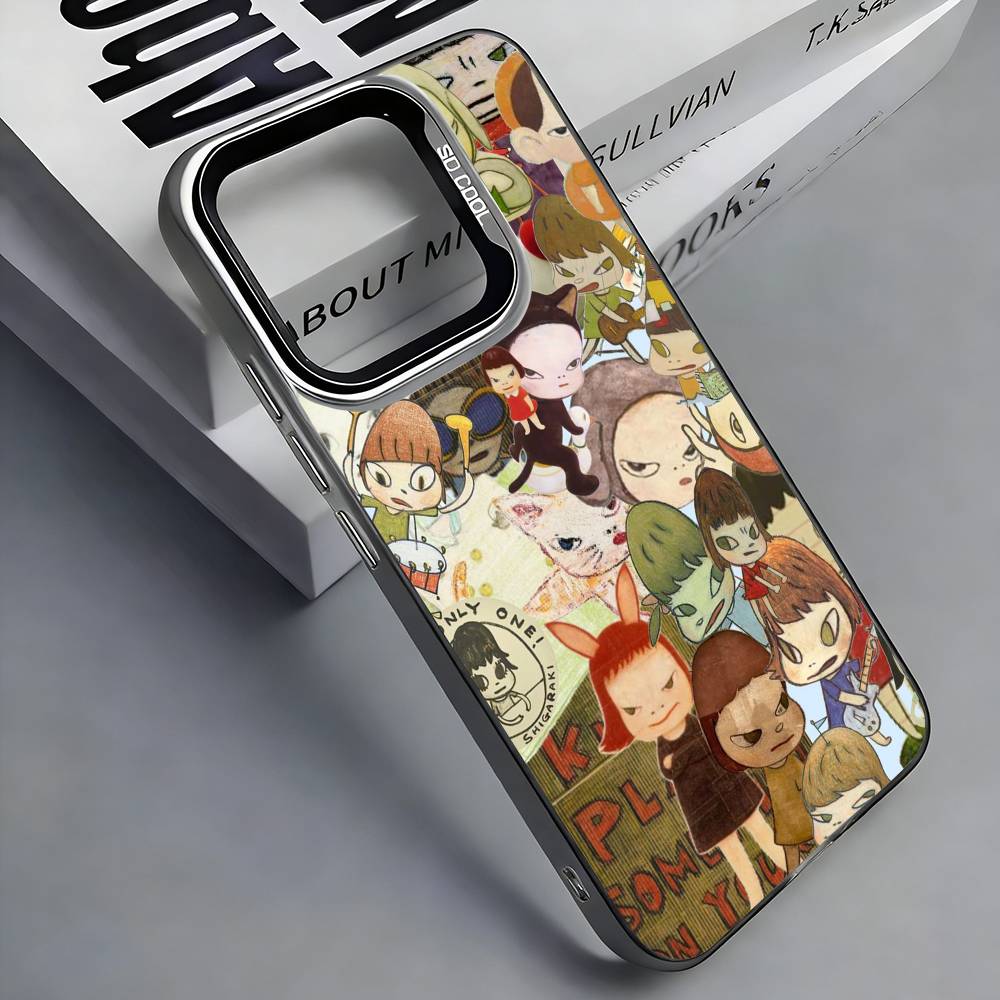 Japan Art Y-Yoshitomo N-Nara Phone Case For iPhone 17, 16,15,14,13,12,11 Plus,Pro Max, Colorful Silver Funda Cover