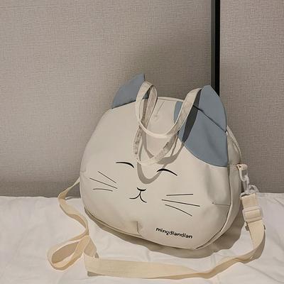 Canvas Nylon Prints Katze Messenger Bag süße College-Stil große Kapazität Umhängetasche tragbare Schultertasche Handtasche Streetwear