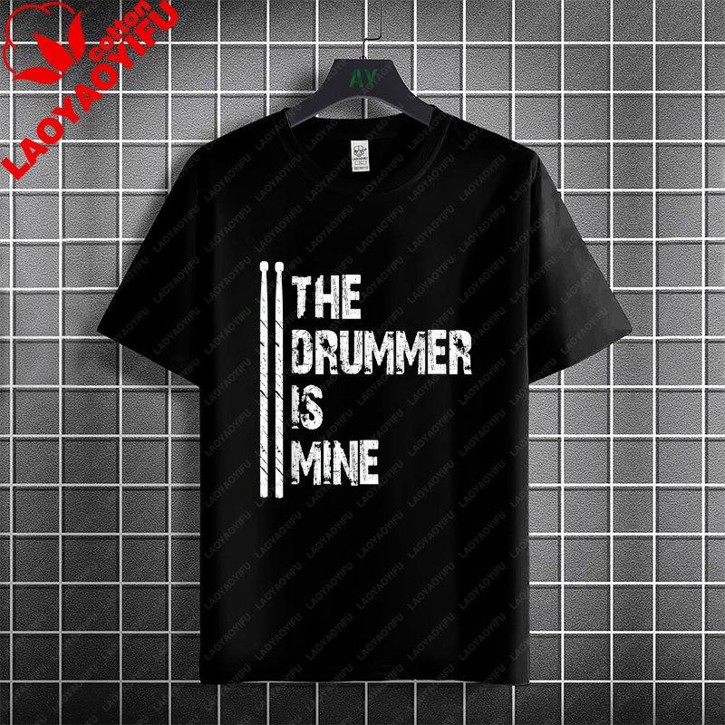 Rock Music Skeleton Drummer  Rock on Drum Kit Graphic Tshirt 100Cotton Short Sleeve Round Neck Humor Style Casual Tshirt