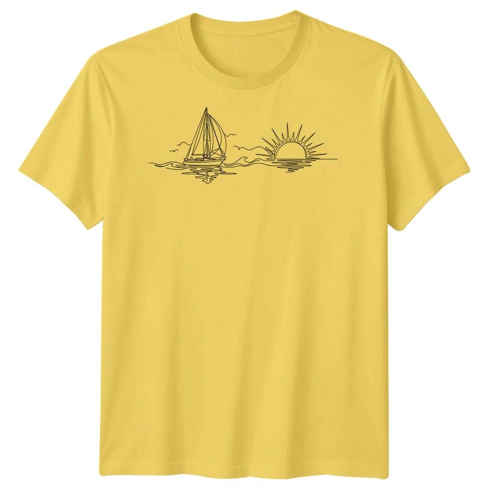 Sailboat Sunset Sailing Travel Unisexs TShirt Ocean Line Art