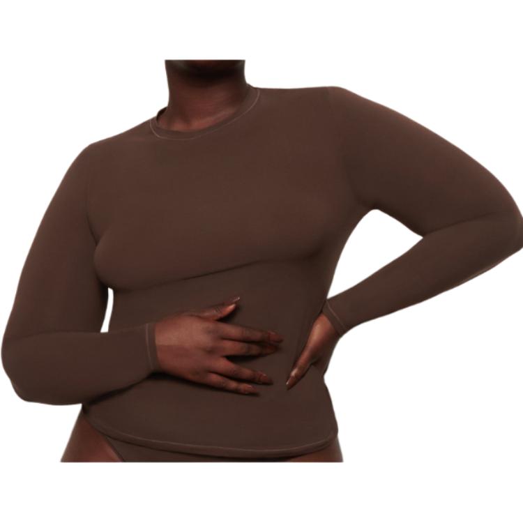 SKIMS Fits Everybody Solid Color Crew Neck Pullover Long Sleeve T-Shirt Women tops Brown APTSH0650-COCOA