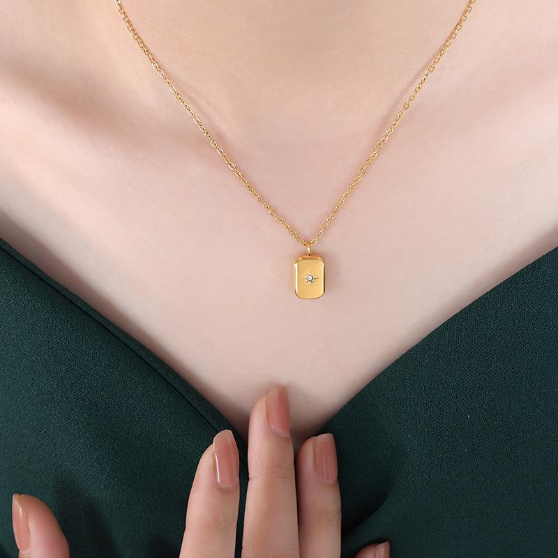Zircon Geometry Pendant Necklace For Women Ins Korean Style Simple Gold Color Titanium Steel Neck Chain Fashion Jewelry Gifts