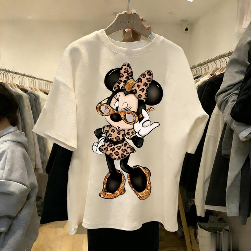 Disney Minnie Mouse Vintage Print T Shirt Women Man 2026 Summer Short Sleeve Cotton Tops Graphic Tee Casual Fashion Y2k Clothes