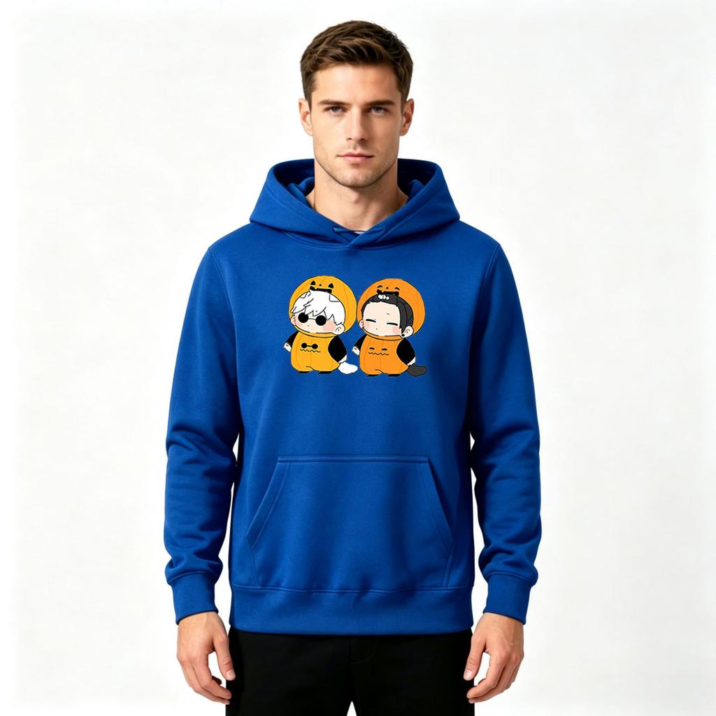 Men's Pumpkin Cartoon Anime Print Pullover Hoodie Casual Long Sleeve Halloween Sweatshirt