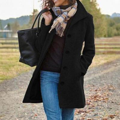 Winter Thicken Women Wool Overcoat Mid Length Notch Lapel Single Breasted Trench Coat Work Office Pea Coat