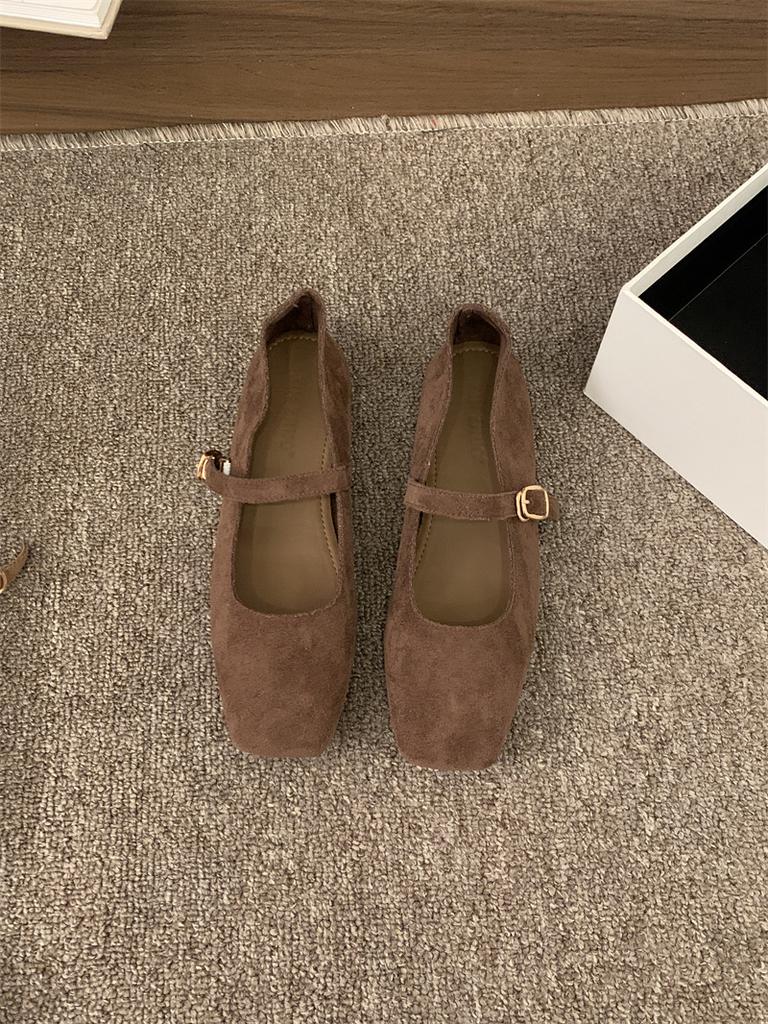 Suede Lazy One-word Strap Single Shoes Female 2025 Spring Grandma Shoes Female Flat-bottomed Pregnant Woman Fairy Wind Shallow Mouth Mary Jane Shoes