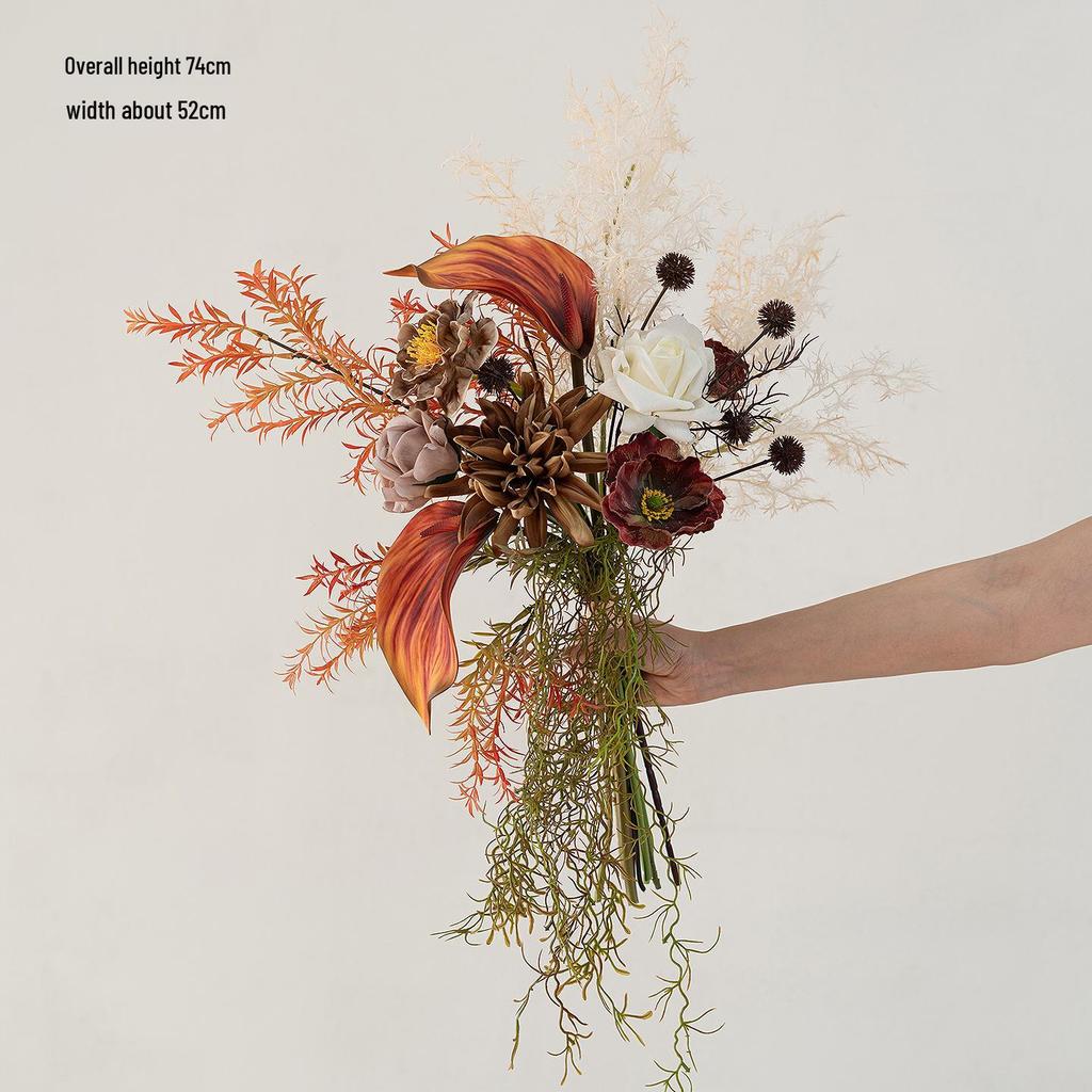 French Retro Handheld Artificial Flower Bouquet - Realistic Decorative Fake Floral Photography Props for Home Decor.