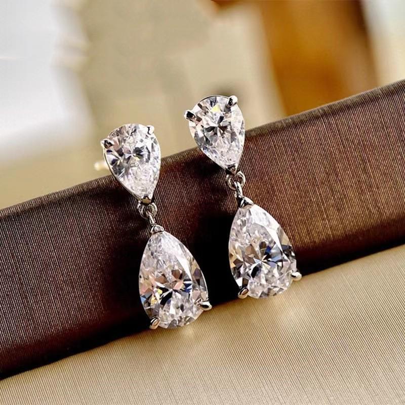 2023 Moissanite Teardrop Earrings: Shiny Zircon, European & American High-End Women's Fashion
