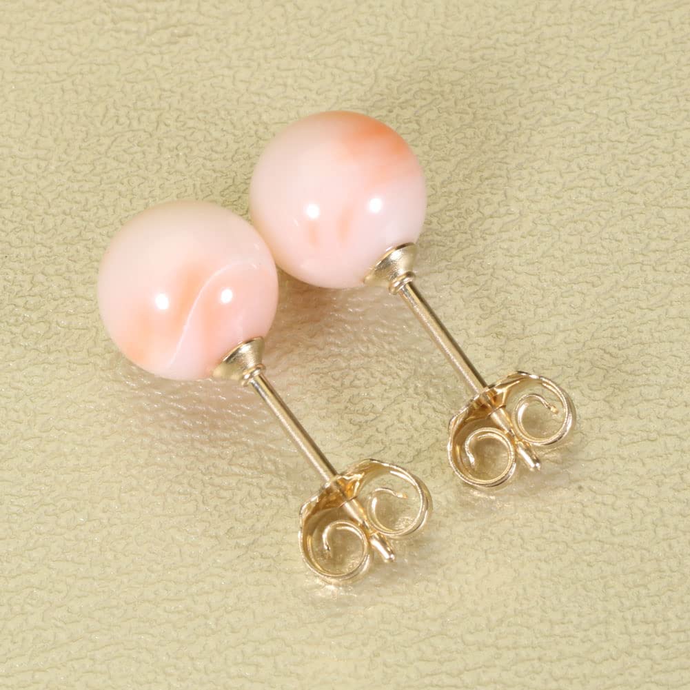 Deep Sea Coral Pink Round Gold Undyed Earrings, Beads, Filled,