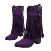 New Western high-heeled  pointed tassel medium boots suede thick heel comfortable versatile  boots large size