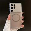 For Magsafe Magnetic Phone Case for Samsung Galaxy S26 Plus S25 S24 S23 Ultra Large Window Frosted Shockproof Protective Cover