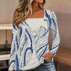 Tops for Women Geometric Pattern Print Long Sleeve Fake Two‑Piece Top Fall Casual Slim Pullover Women's Long Sleeve Top