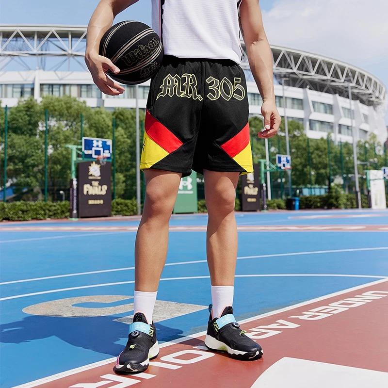 Li-Ning Wade Series Letter Print Contrast Basketball Sports Casual Shorts Men Bottoms Black AAPR347-1