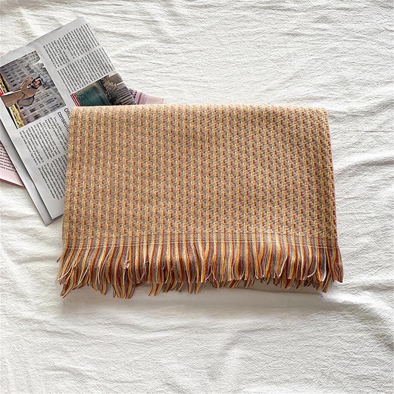 New Double-sided Diamond Plaid Scarf for Women in Winter European and American Imitation Cashmere Warm Tassel Shawl Thickened Cold Proof Scarf