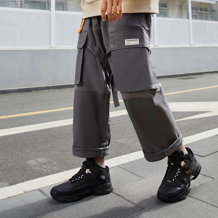 Li-Ning Urban Outdoor Series Velvet Patchwork Loose Straight-Leg Casual Pants Men Bottoms Shadow-Gray AKXR605-1