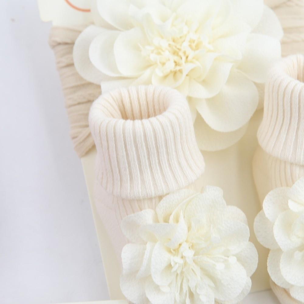 3Pcs/Set Anti Slip Baby Headband Socks Set Lace Flower Cotton Socks Infant Photogrphy Props