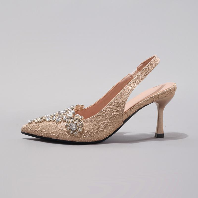 Rhinestone Ladies Sexy Pointed Pearl High Heels Fabric Embroidery Glitter Gorgeous Wedding Sandals European and American Style