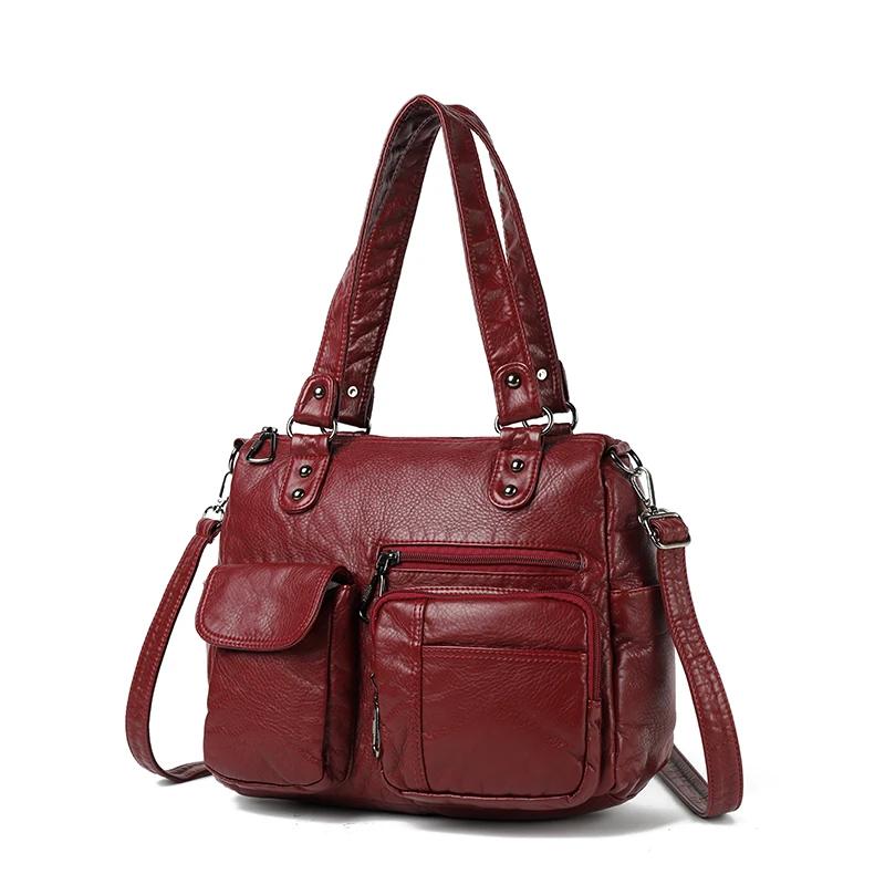 High Quality Large Capacity Soft Leather Women Totes Bags Vintage Luxury Ladies Handbags Fashion Solid Female Messenger Tote Sac