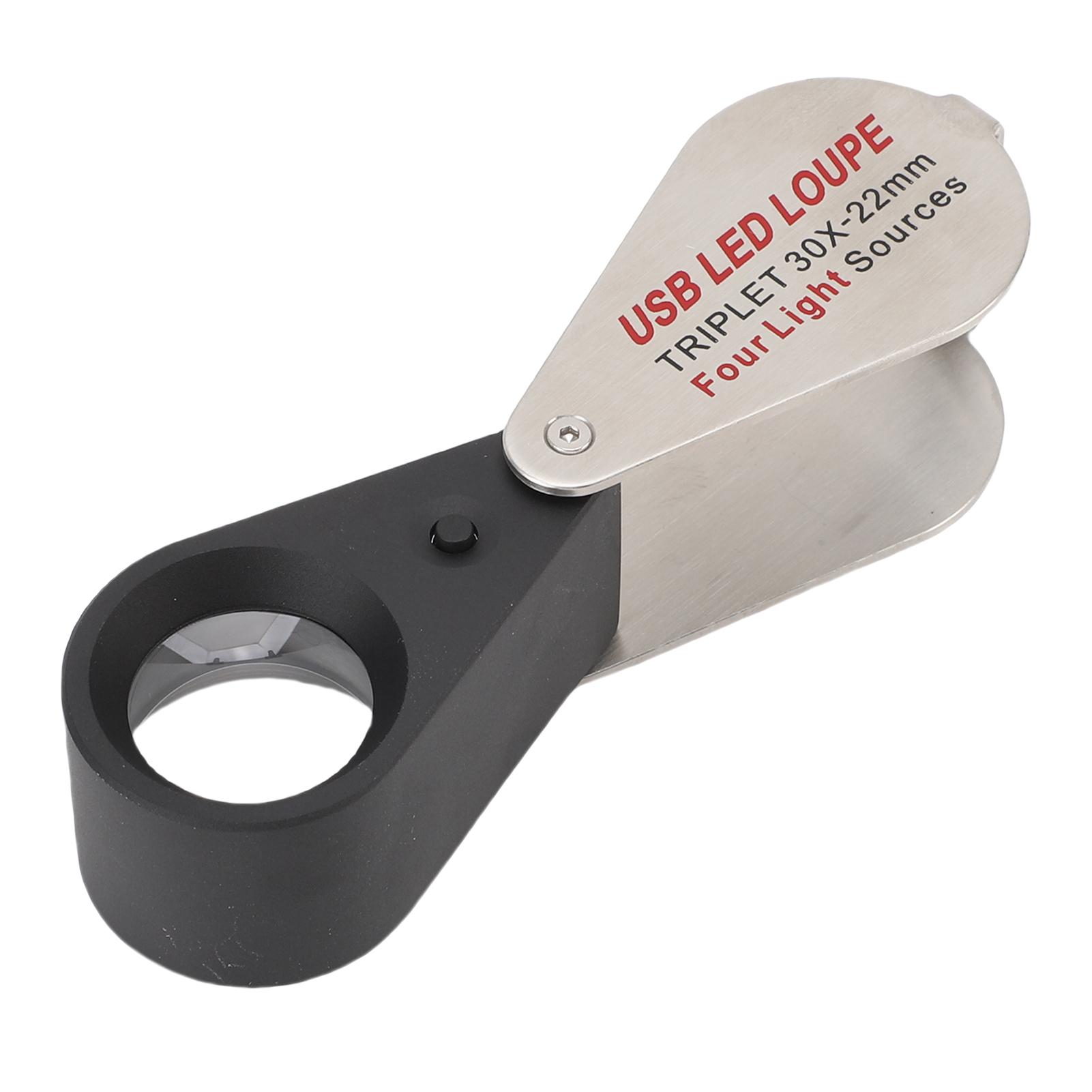 

Перезаряджувана ювелірна лупа срібного кольору 30-кратне збільшення 4 режими джерела світла 13 світлодіодних ламп K9
