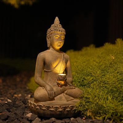 Statue de Bouddha à énergie solaire d'inspiration zen avec lumière - Décor de jardin et d'entrée en résine, Ornement d'extérieur