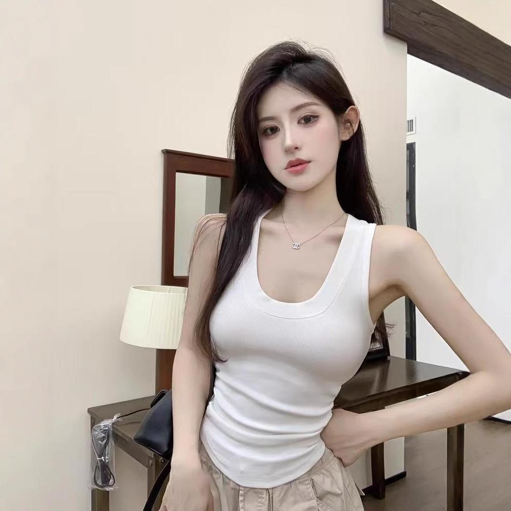 

**Летняя майка без рукавов в рубчик, облегающая фигуру - Спортивный повседневный стиль** Medium белый