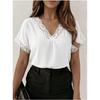 V-neck lace patchwork short-sleeve T-shirt women's summer new loose fashion top