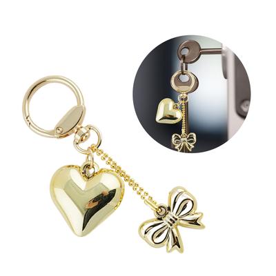 Cute Heart Keychain Pendant Metal Keyring Charm Bowknot Key Ornament Metal Material Bag Pendant Perfect Gift for Women
