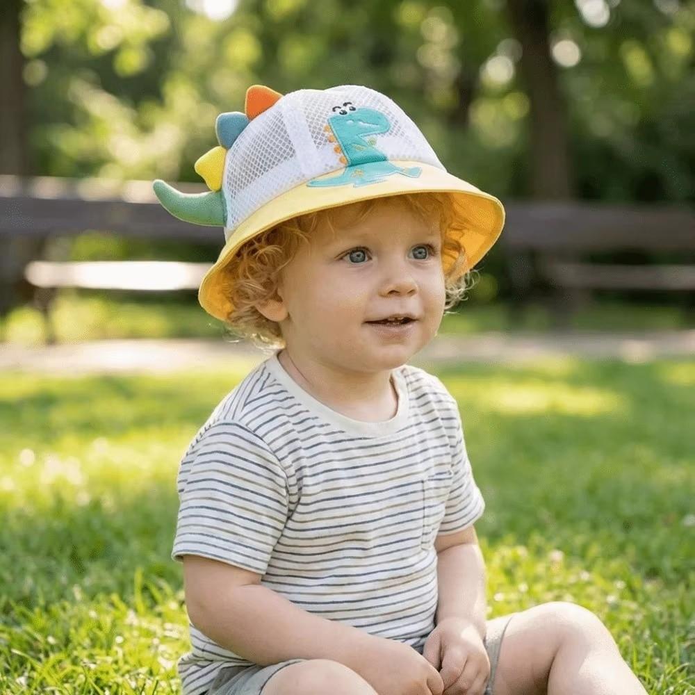 Adjustable Chin Strap Dinosaur Sun Hat Wide Brim Panama Hat Toddler Kids Bucket Hat  Spring