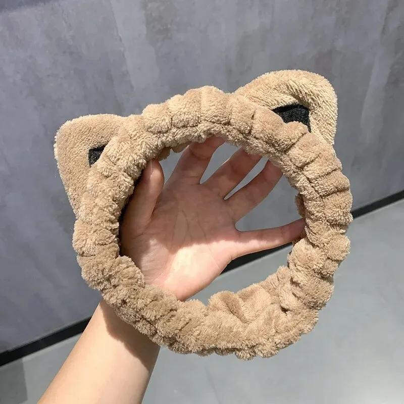1 STK Ansiktsvask pannebånd Hårbånd med katteører Coral Fleece tegneserie Søt kreativt hårtilbehør