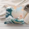 Blue Wave with Cherry Blossom Cushion Cover Silky Short Plush Invisible Zipper Dustproof Sofa Pillow Case for Home Decor