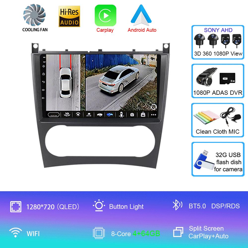 Pentru Mercedes/Benz/CLK/W203/W209/W219 W169 A160 C180 C200 Navigație GPS Player video Auto Radio 8+128G Android 14 Video pentru mașină