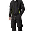 New, Autumn/Winter, Men's, Velvet Hoodie, Fashion, Hoodie, Zipper, Multi Pocket, Work Pants Set