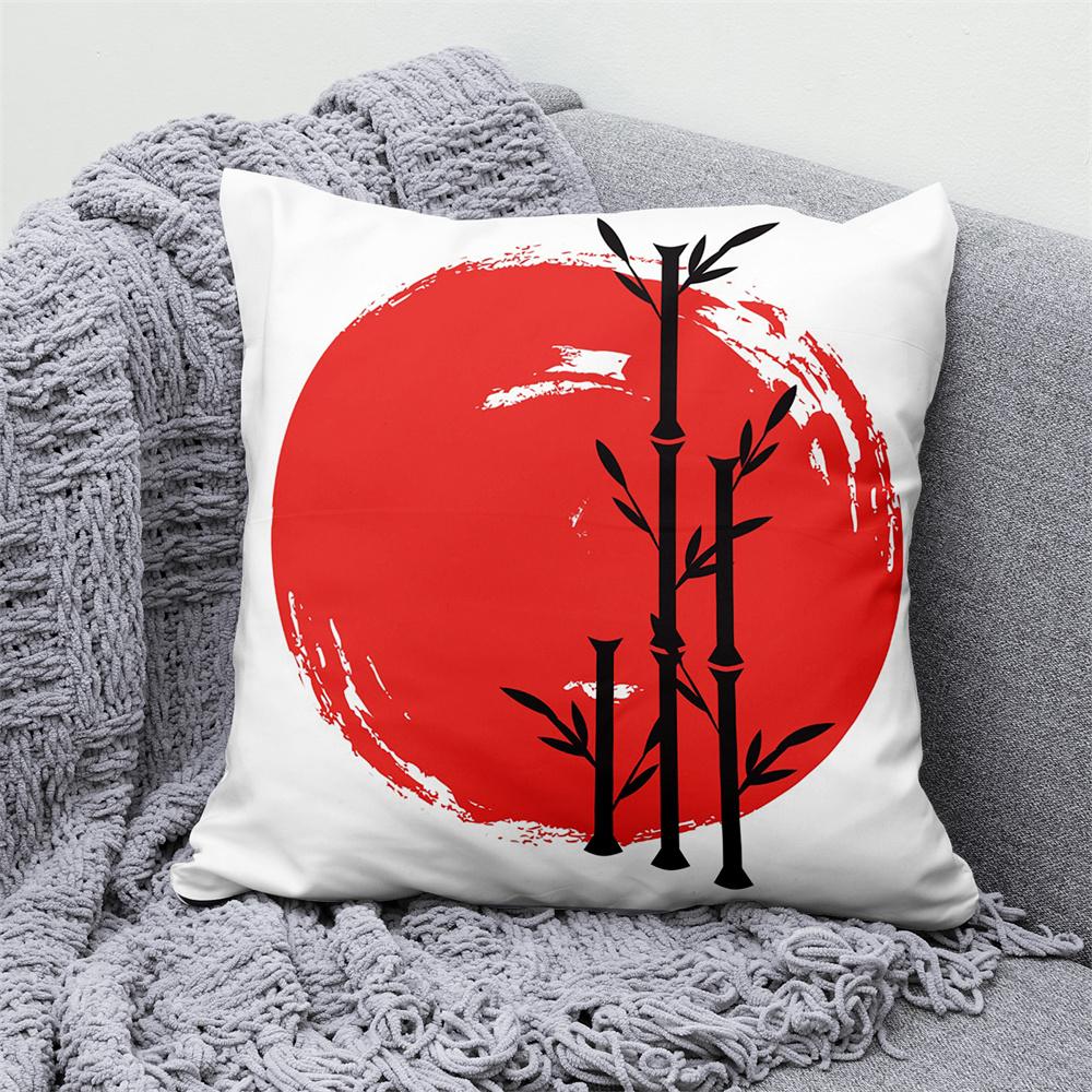 Lucky Cat Japanese Style Sofa Bed Decorative Pillow Cover Home Decor Mount Fuji  Art Cushion