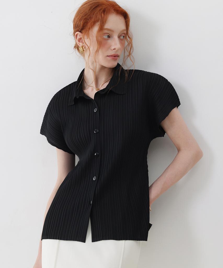 PLEATSMOOD Tint Collar Pleated Shirt
