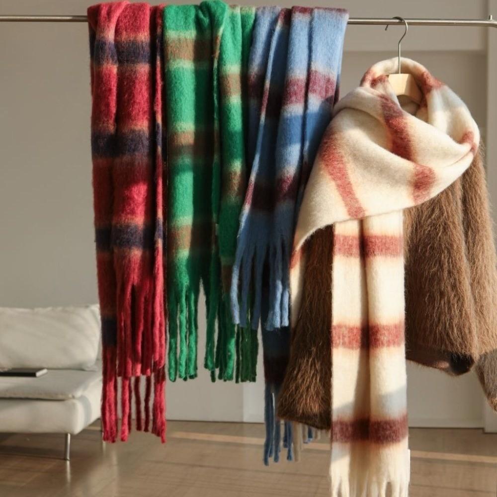Plush Tassel Shawl Colorful Cashmere Scarves Classic Stripe Wool Scarf Girl