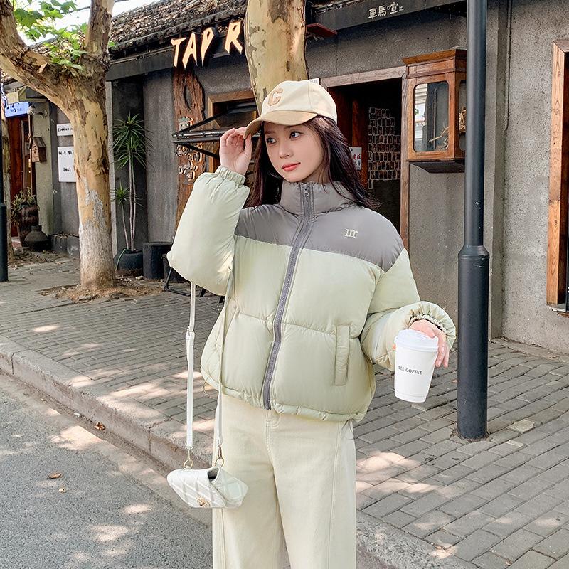 Contrast Down Cotton-padded Jacket Women's Autumn and Winter Short Color Matching Thick Cotton-padded Coat Loose Collar Cotton-padded Jacket