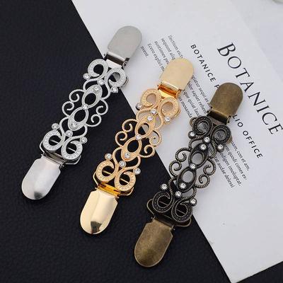 Alloy Women's Collar Clip Retro Scarf Buckle Cardigan Diamond Brooch Anti-Exposure Sweater Clip