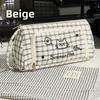Canvas Cat Pattern Embroidered Large Capacity Pen Case With Stylish Design For Students And Office Use