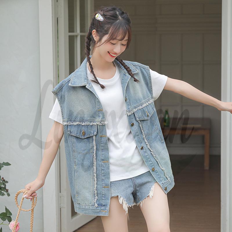 Women s 2026 Korean Style Blue Denim Vest - Loose, Sleeveless Fashion Layering Outerwear One Size светло-синий
