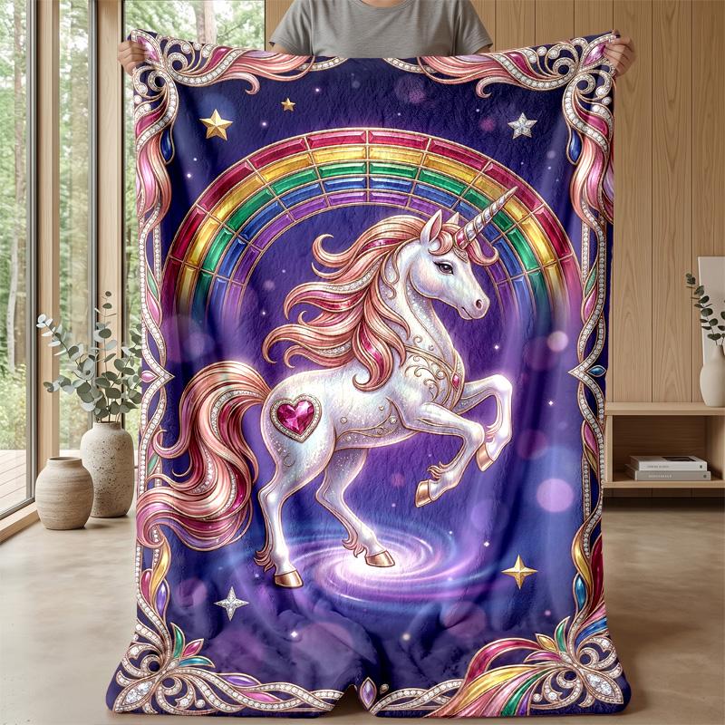 Magical Unicorn Rainbow Theme blanket Lightweight Warm Flannel Blanket Decorative Throw Blanket for Home Decoration
