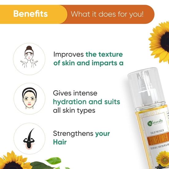 Naturalis Essence Of Nature Cold Pressed Sunflower Carrier Oil For Skin, Hair & Lips, 200Ml