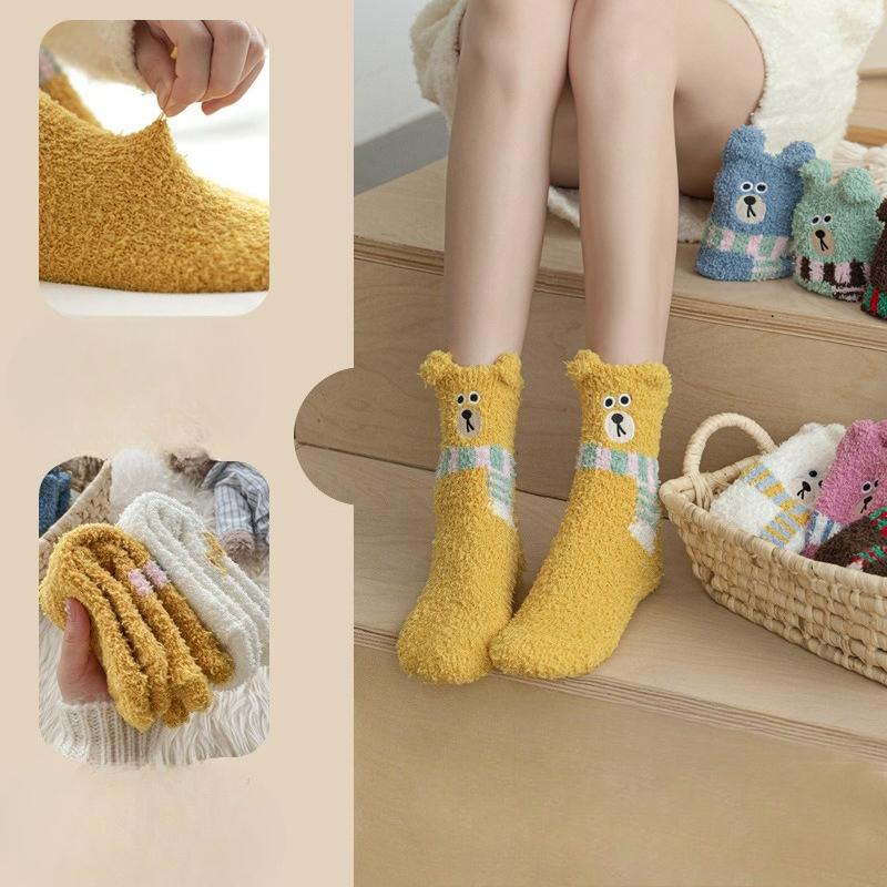 Verdickte Korallenfleece-Halbhohe Socken, Warme Lange Socken für Herbst und Winter, Schlafsocken und Niedliche Flauschige Haussocken