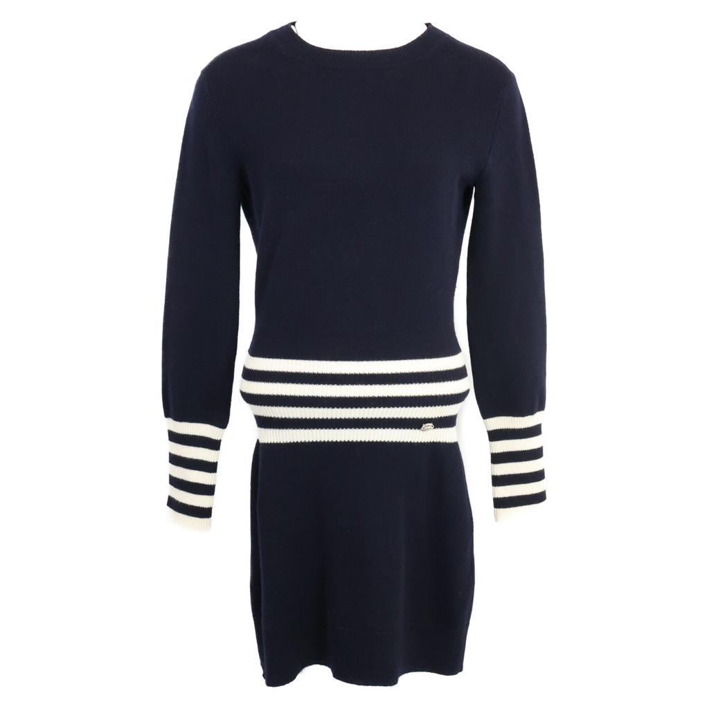 CHANEL [Good condition/Domestic regular] P55370K07271 CC Logos 100% cashmere knit dress 34 NavyUsed
