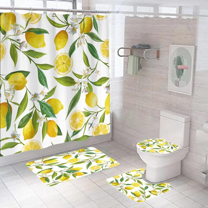 Modern Style Flower Durable Waterproof Shower Curtain Set Toilet Seat Cover Bath Nonslip Mat Rug Carpet Bathroom Decor Washable