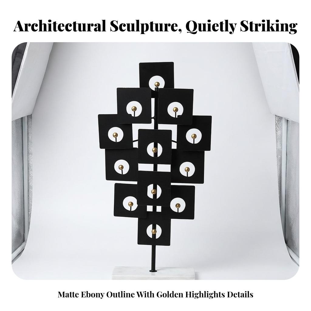 Geometric Sculpture with Marble Base Freestanding for Living Room, Office