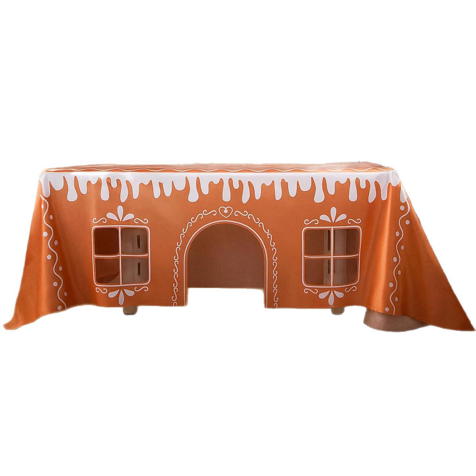 

Gingerbread House Christmas Tablecloth Runner Reusable Holiday Painting Table Cover Rectangle for Party Dining Room Kitchen Deco 120x150cm