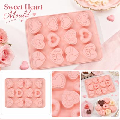 Rectangular Silicone Mold with Heart Shaped Cavities for Mousse Chocolate Baking Food Grade Non Stick Heat Resistant Tray