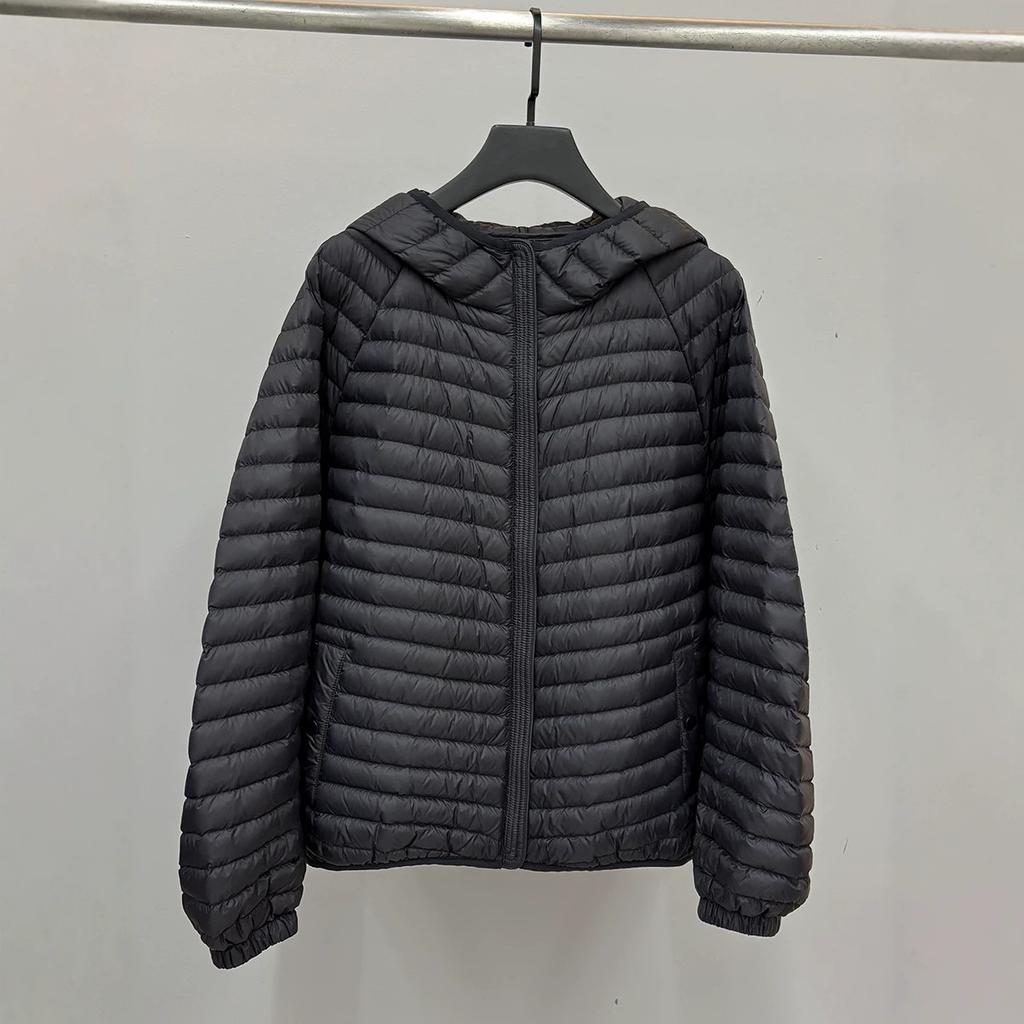 Autumn and Winter Fashion Loose Strip Quilting Line Ribs Strip Light White Duck Down Jacket Women's Hooded Style Tide