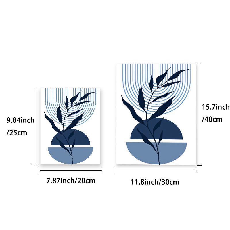 Set of 6 Blue Boho Leaves Canvas Painting Simple Lines Colour Block Nordic Modern Wall Art Home Bedroom Decoration Poster