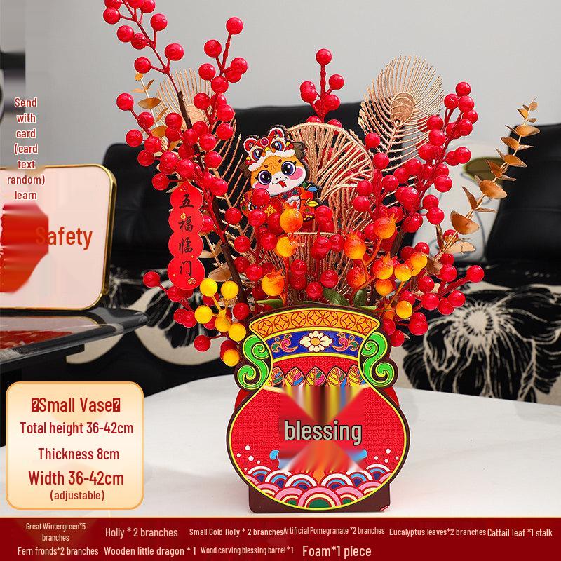 

Housewarming Fortune Ornament: Artificial Flower Arrangement & Wealth Fruit for New Home Gift